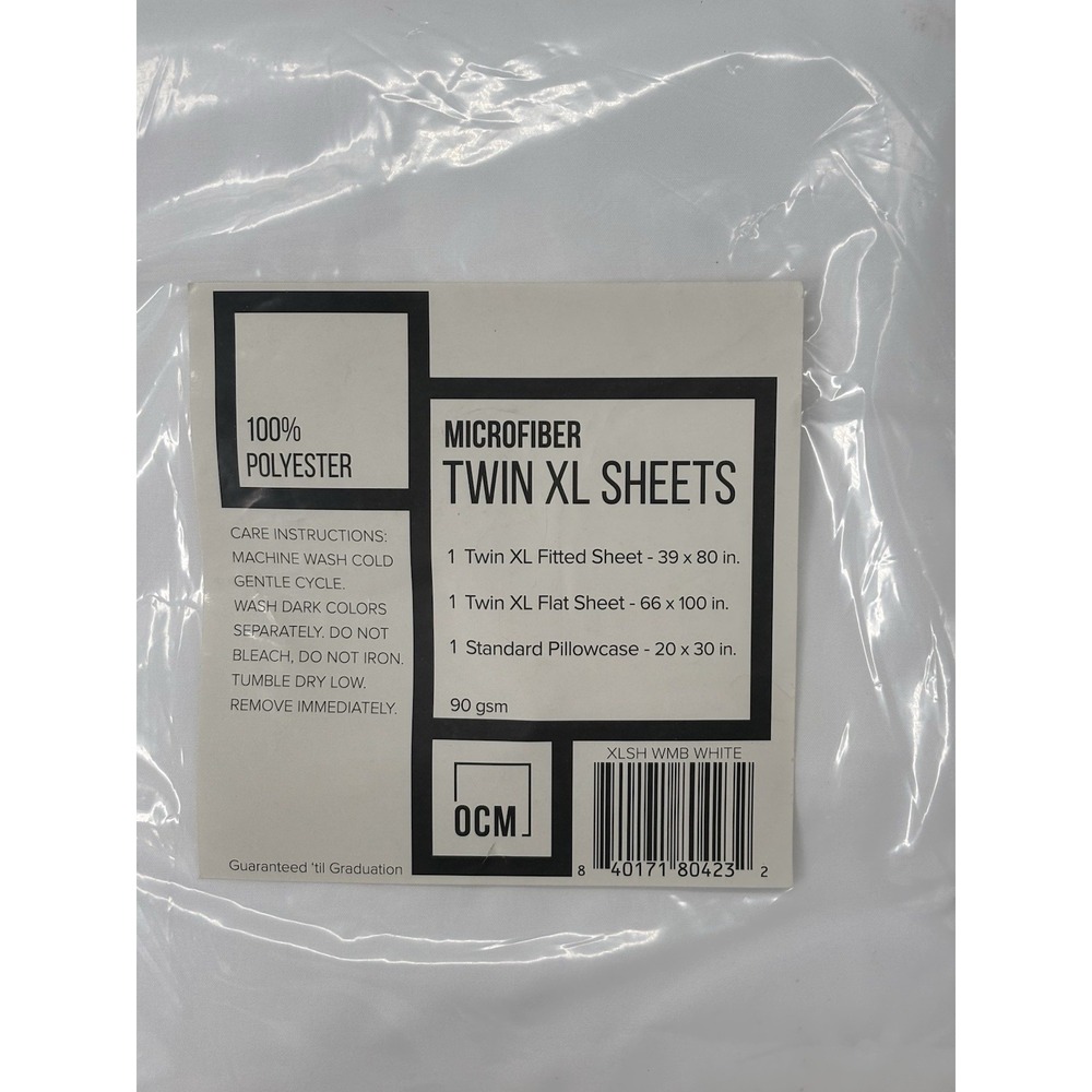 OCM Microfiber 3 Piece Twin XL Sheet Set White College Dorm